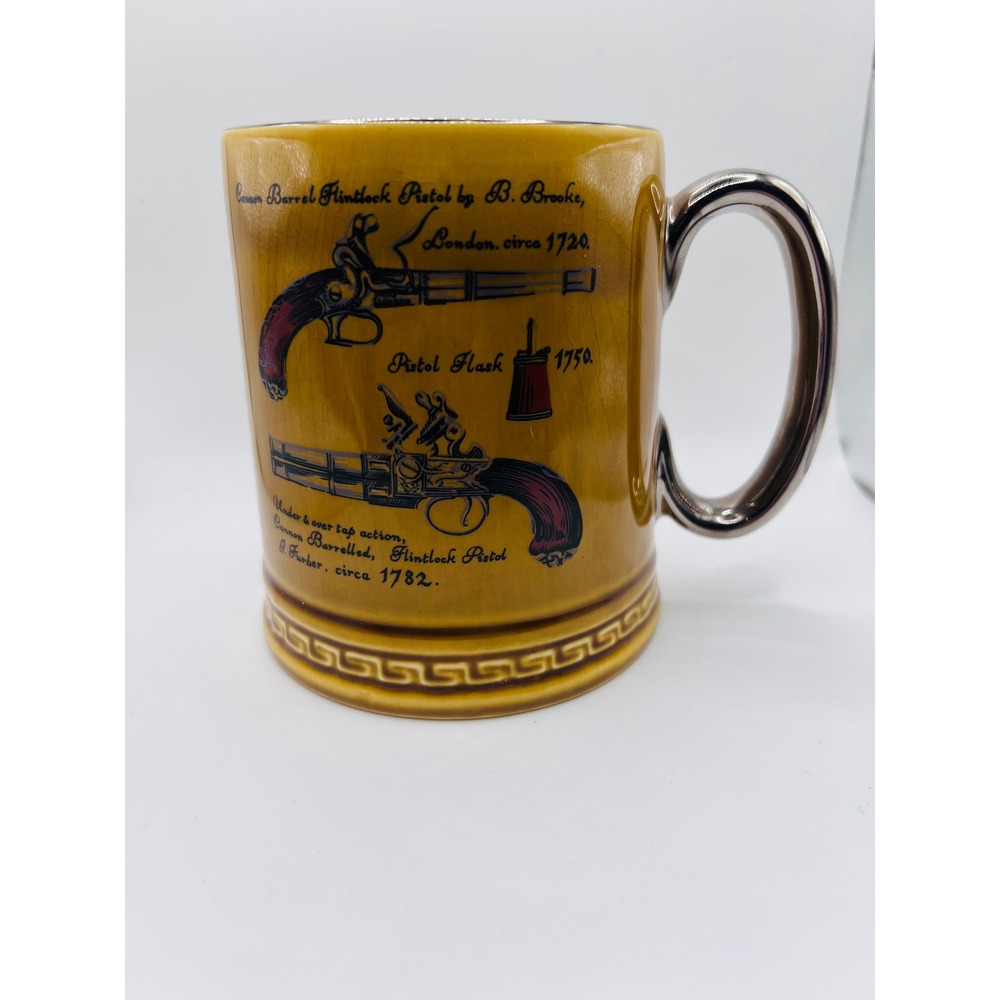 Vintage Princely‎ Pottery Mug Stein Illustrations Of Antique Flintlock Pistols